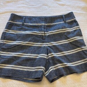 LOFT Women's Striped Navy and Cream Bermudas